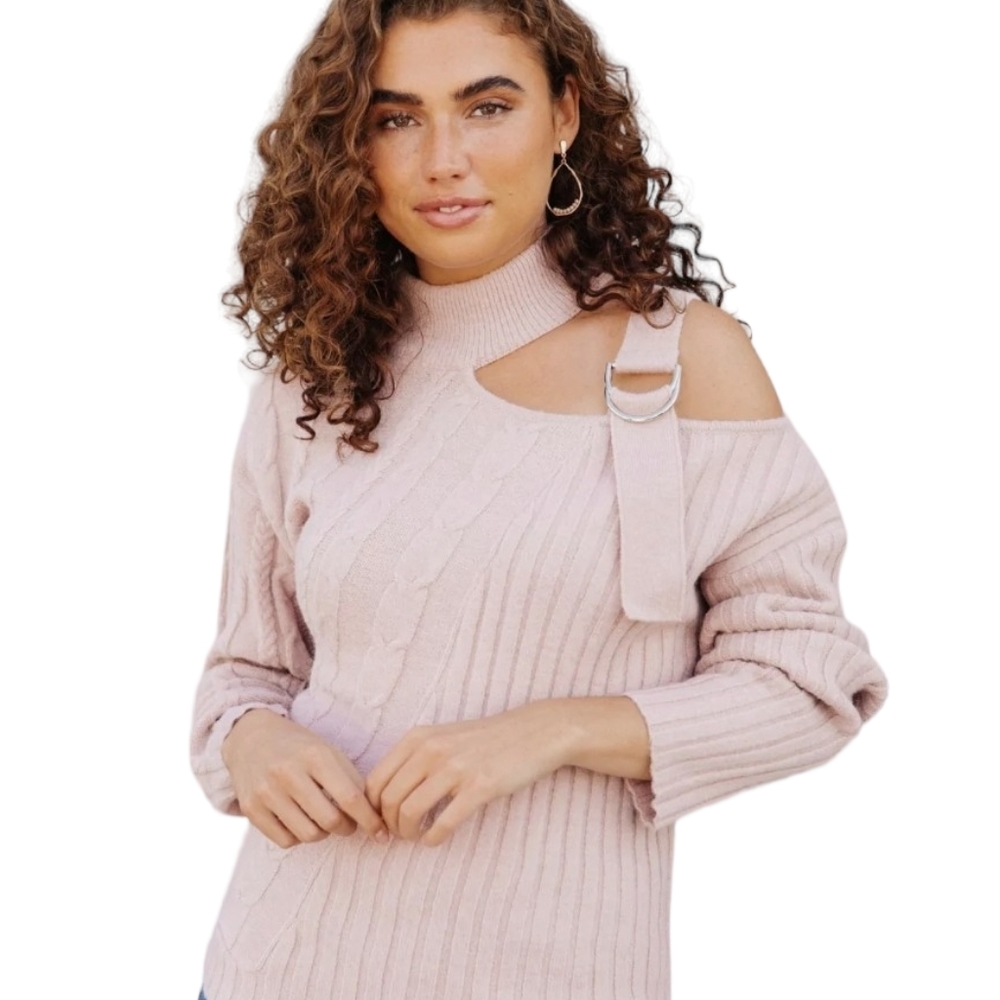Andree by Unit Multiknit Oat One Shoulder  Sweater